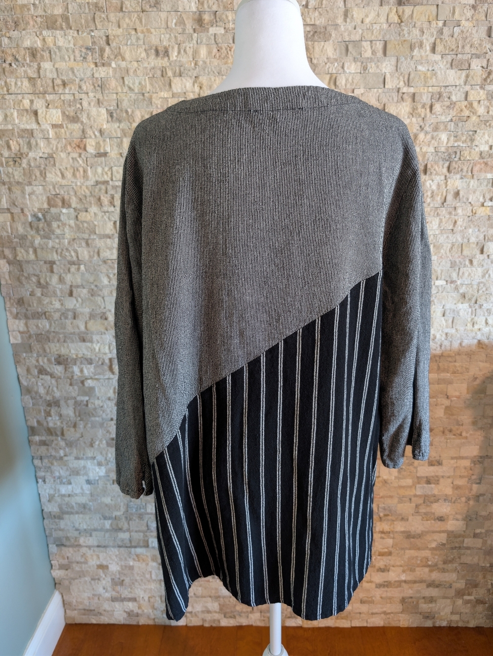 Artsy Patchwork Asymmetrical Top XL Avant Garde Minimalist Striped Gingham Tunic image 3